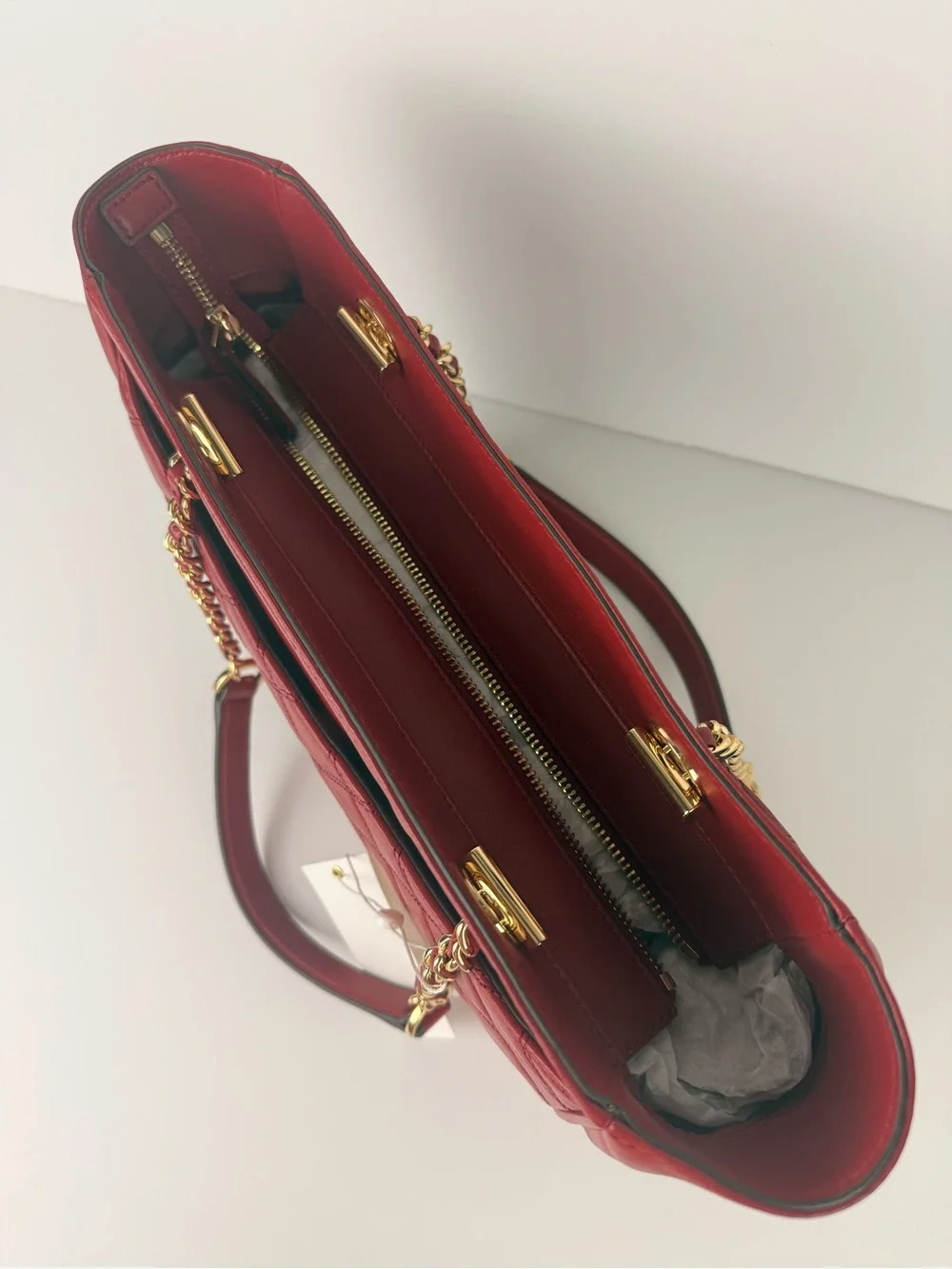 Tory Burch Savannah Small Flat Tote Redstone Red Gold Hardware $498